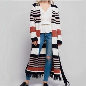 Long Striped Fringe Cardigan – NWT Size Small